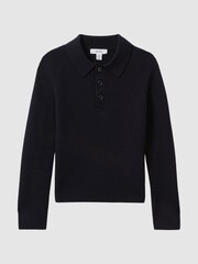 Reiss Navy Holms Senior Merino Wool Polo Shirt - Image 2 of 7