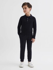 Reiss Navy Holms Senior Merino Wool Polo Shirt - Image 3 of 7