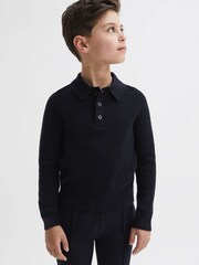 Reiss Navy Holms Senior Merino Wool Polo Shirt - Image 4 of 7