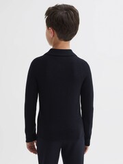 Reiss Navy Holms Senior Merino Wool Polo Shirt - Image 5 of 7