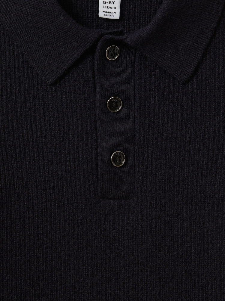 Reiss Navy Holms Senior Merino Wool Polo Shirt - Image 7 of 7