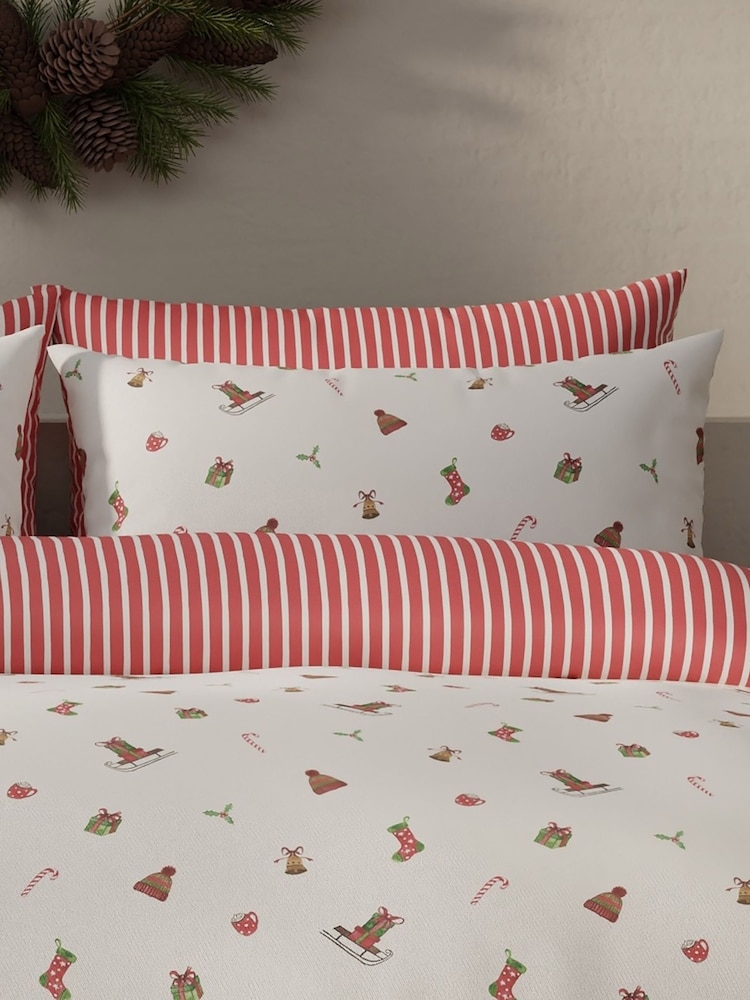 Vantona Red/Pink Christmas Icons Duvet Cover and Pillowcase Set - Image 1 of 5