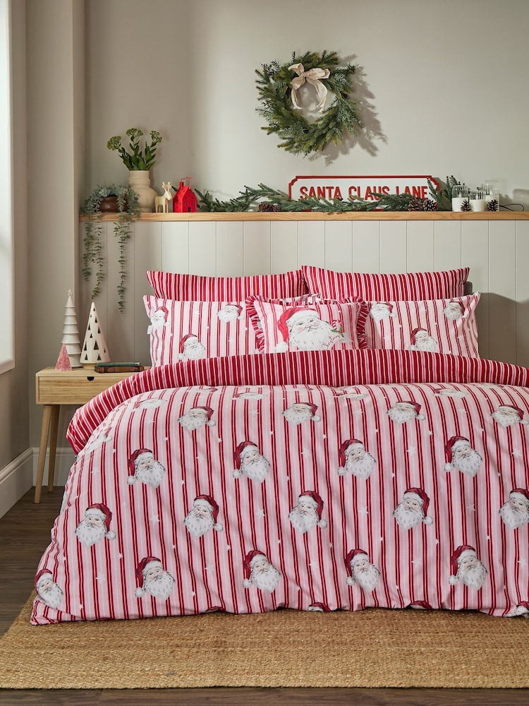 Vantona Pink Christmas Kitsch Santa Duvet Cover and Pillowcase Set - Image 1 of 5