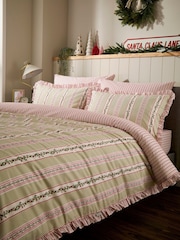 Vantona Pink Christmas Ditsy Rows Frilled Duvet Cover and Pillowcase Set - Image 1 of 5