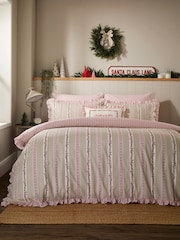 Vantona Pink Christmas Ditsy Rows Frilled Duvet Cover and Pillowcase Set - Image 2 of 5