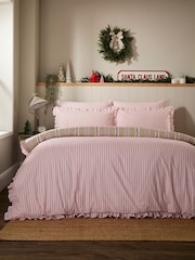 Vantona Pink Christmas Ditsy Rows Frilled Duvet Cover and Pillowcase Set - Image 3 of 5