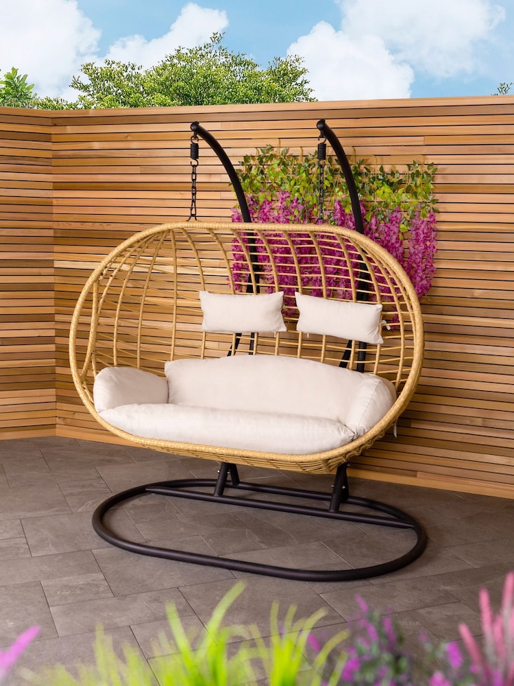 Charles Bentley Natural Garden Hanging 2 Seater Egg Chair - Image 1 of 6