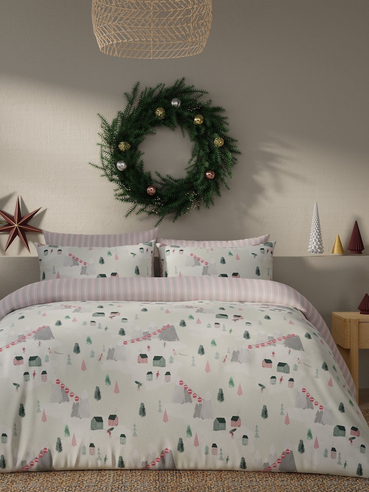 Vantona Pink Christmas Ski Scene Duvet Cover and Pillowcase Set - Image 1 of 5 Vantona Pink Christmas Ski Scene Duvet Cover and Pillowcase Set - Image 1 of 5