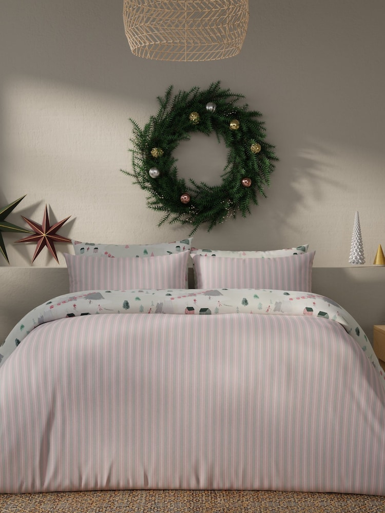 Vantona Pink Christmas Ski Scene Duvet Cover and Pillowcase Set - Image 2 of 5 Vantona Pink Christmas Ski Scene Duvet Cover and Pillowcase Set - Image 2 of 5