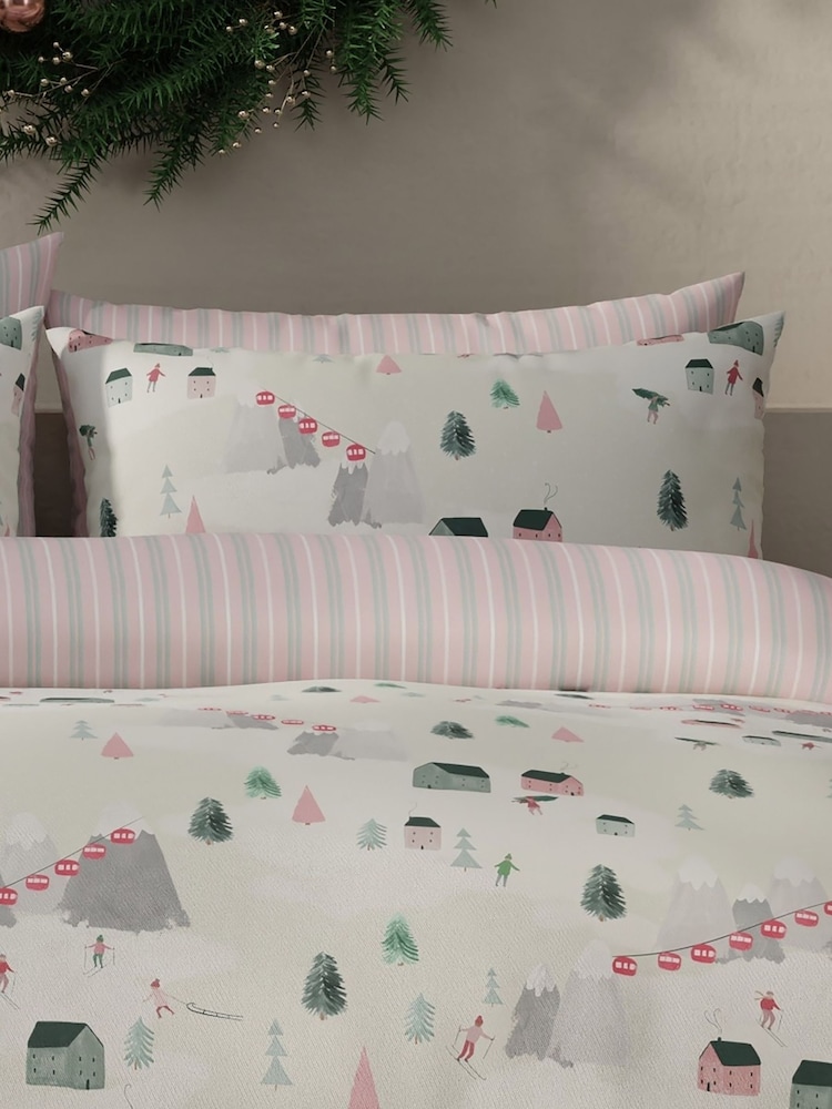 Vantona Pink Christmas Ski Scene Duvet Cover and Pillowcase Set - Image 5 of 5 Vantona Pink Christmas Ski Scene Duvet Cover and Pillowcase Set - Image 5 of 5