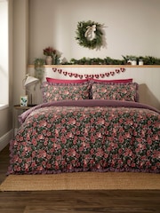 Vantona Chocolate Christmas Robins Frilled Duvet Cover and Pillowcase Set - Image 1 of 5