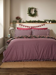 Vantona Chocolate Christmas Robins Frilled Duvet Cover and Pillowcase Set - Image 2 of 5