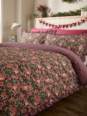 Vantona Chocolate Christmas Robins Frilled Duvet Cover and Pillowcase Set - Image 3 of 5