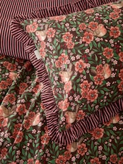 Vantona Chocolate Christmas Robins Frilled Duvet Cover and Pillowcase Set - Image 4 of 5