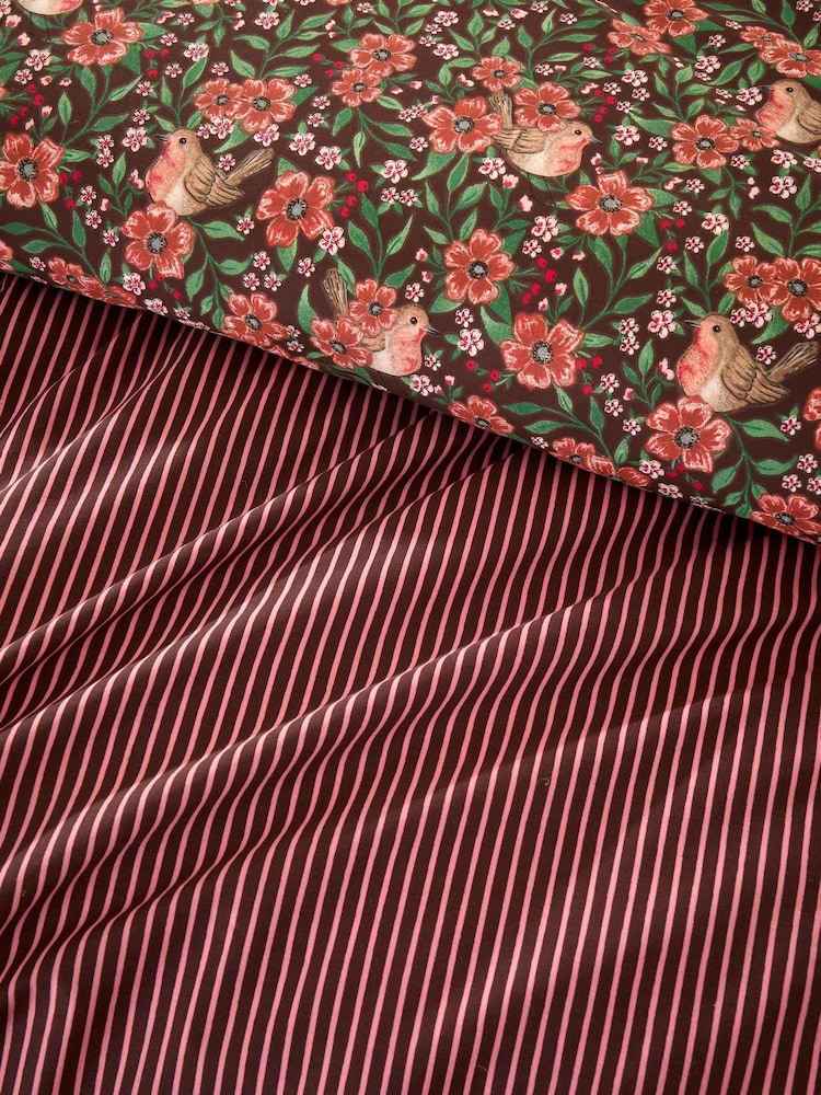 Vantona Chocolate Christmas Robins Frilled Duvet Cover and Pillowcase Set - Image 5 of 5