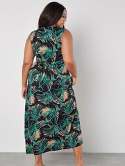 Apricot Black Palm Leaf Front Knot Maxi Dress - Image 3 of 3