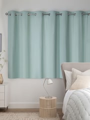 Green Duck Egg Cotton Blackout/Thermal Eyelet Curtains - Image 6 of 7