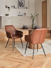 Set of 2 Faux Leather Tan Brown Hamilton Black Leg Quilted Dining Chairs - Image 1 of 4