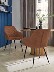 Set of 2 Faux Leather Tan Brown Hamilton Black Leg Quilted Dining Chairs - Image 2 of 4