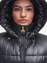 Barbour® International Watkins Longline Gloss Puffer Black Jacket - Image 6 of 7