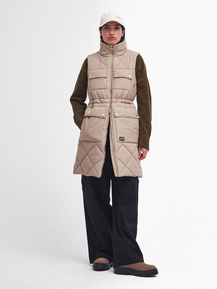 Barbour® International Beige Meir Boxed Mid Length Quilted Gilet - Image 1 of 7