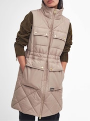 Barbour® International Beige Meir Boxed Mid Length Quilted Gilet - Image 4 of 7