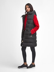 Barbour® International Greyson Long Length Baffle Quilt Black Gilet - Image 3 of 7