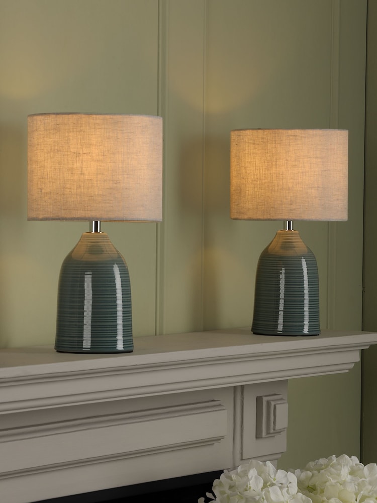 Laura Ashley Set of 2 Blue Penny Table Lamp Set - Image 1 of 3