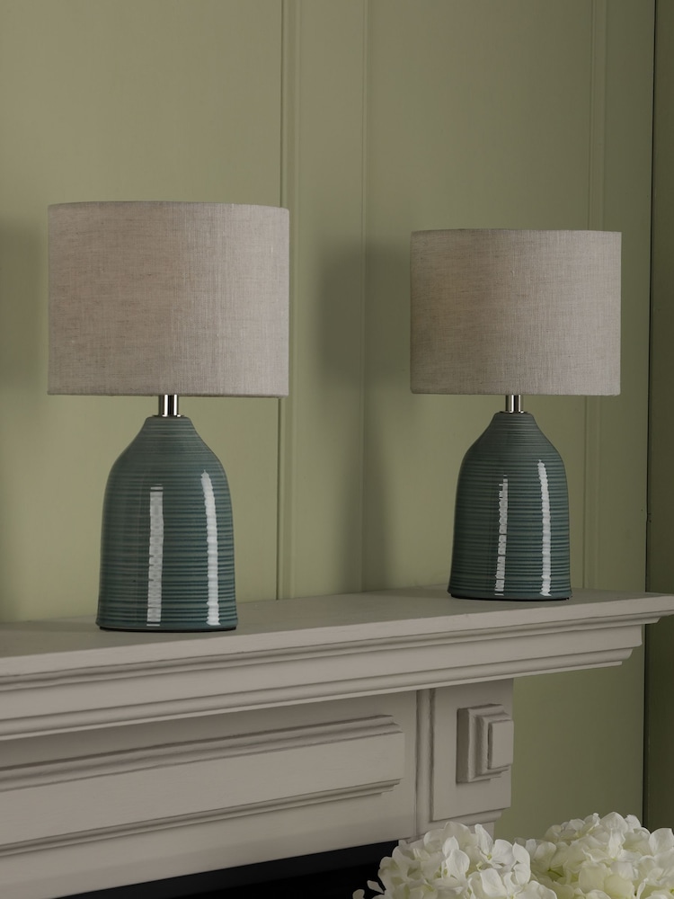Laura Ashley Set of 2 Blue Penny Table Lamp Set - Image 2 of 3