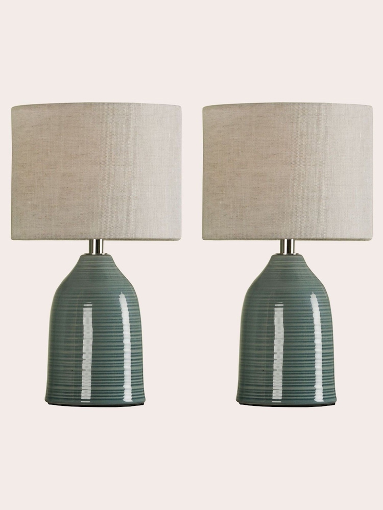 Laura Ashley Set of 2 Blue Penny Table Lamp Set - Image 3 of 3