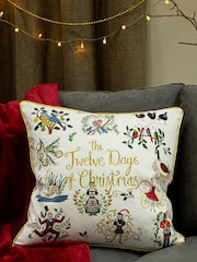 furn. Multicolour 12 Days Of Christmas Embroidered Polyester Filled Cushion - Image 1 of 5
