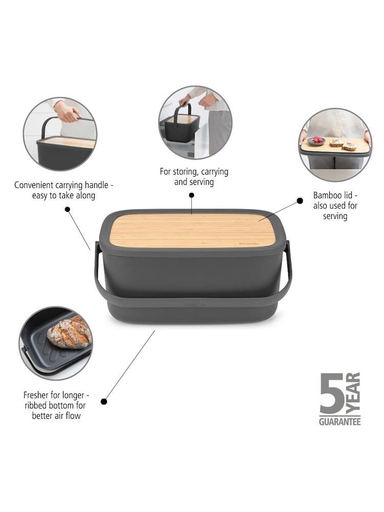 Brabantia Dark Grey Nic Bread Bin - Image 2 of 6