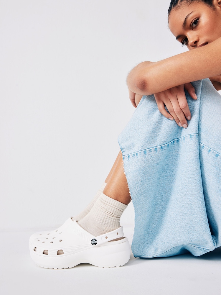 Crocs Cream/White Classic Platform Clogs - Image 2 of 9