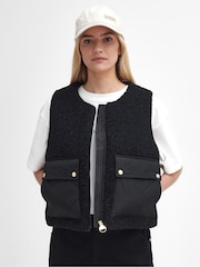 Barbour® International Nyberg Boxy Borg Fleece Liner Black Gilet - Image 1 of 7