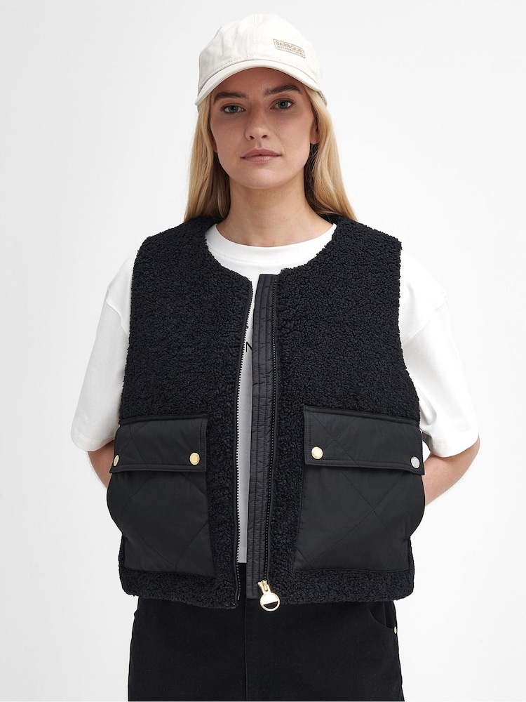 Barbour® International Nyberg Boxy Borg Fleece Liner Black Gilet - Image 1 of 7 Barbour® International Nyberg Boxy Borg Fleece Liner Black Gilet - Image 1 of 7