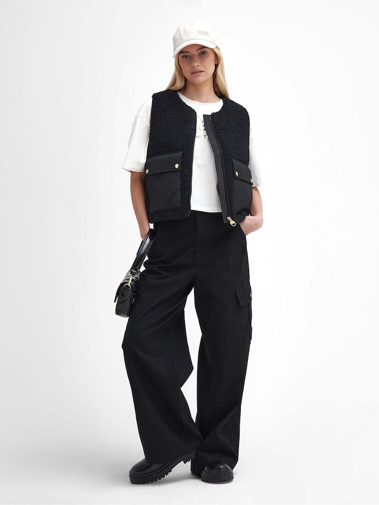 Barbour® International Nyberg Boxy Borg Fleece Liner Black Gilet - Image 2 of 7 Barbour® International Nyberg Boxy Borg Fleece Liner Black Gilet - Image 2 of 7