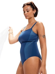 Speedo Womens Blue Shaping Crystal Lux Printed 1 Piece Swimsuit - Image 3 of 11