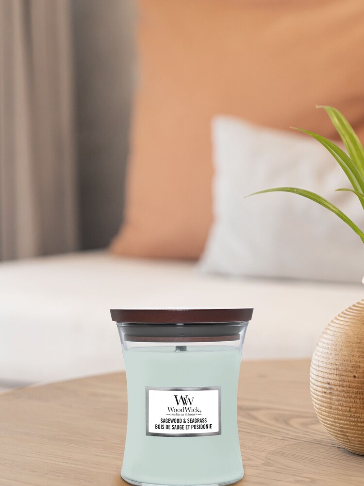 Woodwick Green Medium Hourglass Scented Candle with Crackle Wick Seagrass - Image 1 of 4