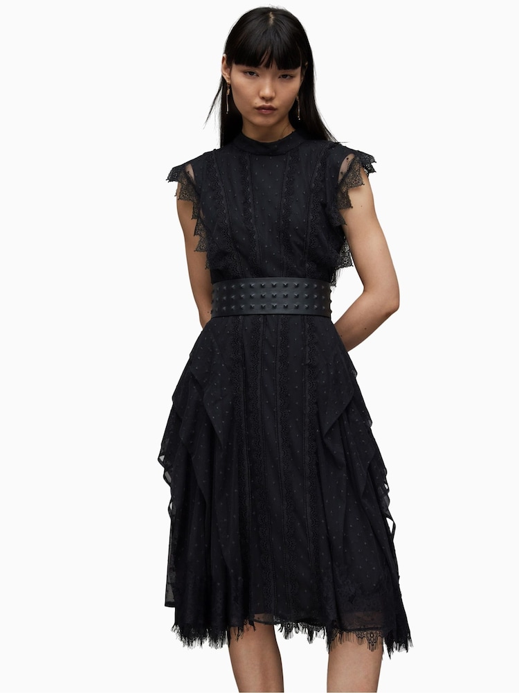 AllSaints Black Lace Freya Dress - Image 2 of 7