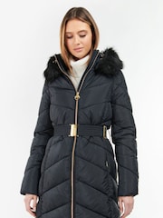 Barbour® International East Moor Longline Chevron Quilt Black Jacket - Image 1 of 13