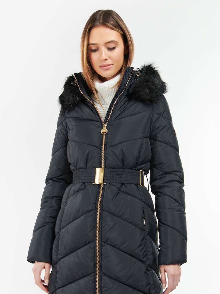 Barbour® International East Moor Longline Chevron Quilt Black Jacket - Image 1 of 13