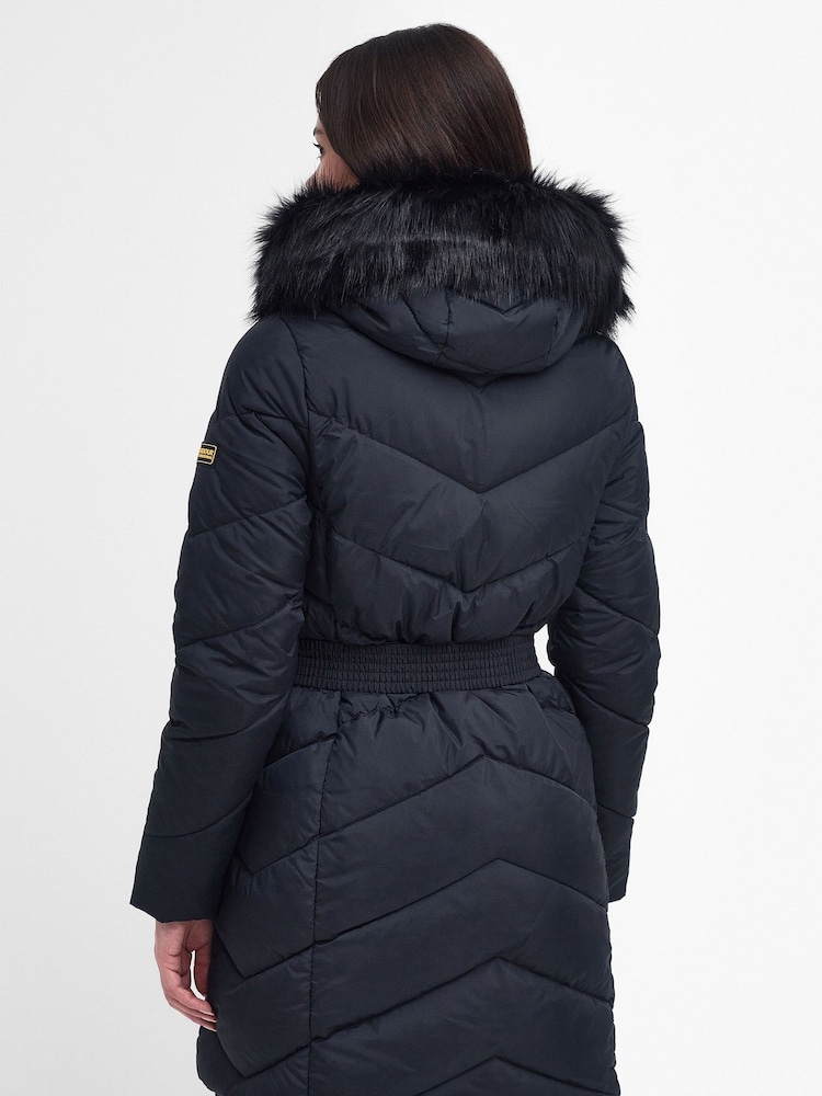 Barbour® International East Moor Longline Chevron Quilt Black Jacket - Image 2 of 13