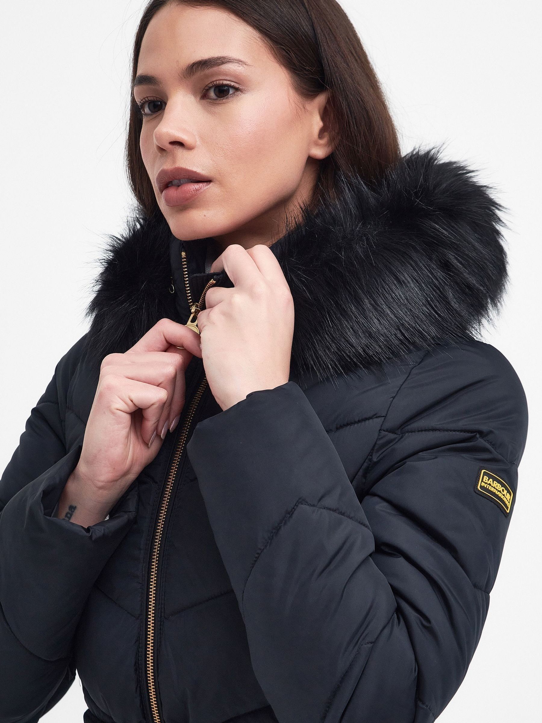 Buy Barbour International East Moor Longline Chevron Quilt Black Jacket from Next Belgium