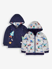 JoJo Maman Bébé Navy Blue Rocket Appliqué Reversible Hoodie - Image 1 of 7