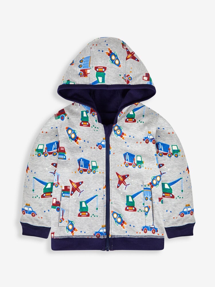 Bleu marine motif fusée - Sweat à capuche réversible à motif appliqué JoJo Maman Bébé - Image 3 of 7