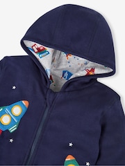 JoJo Maman Bébé Navy Blue Rocket Appliqué Reversible Hoodie - Image 4 of 7