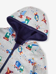 JoJo Maman Bébé Navy Blue Rocket Appliqué Reversible Hoodie - Image 5 of 7