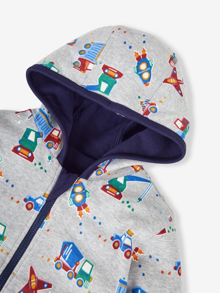 Bleu marine motif fusée - Sweat à capuche réversible à motif appliqué JoJo Maman Bébé - Image 5 of 7