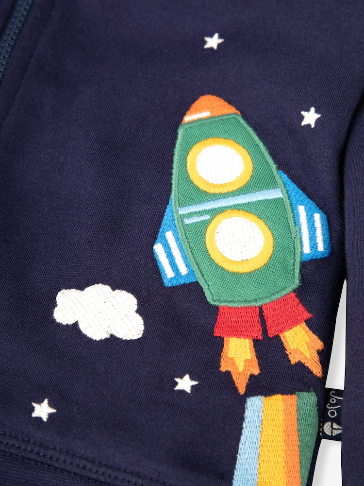 JoJo Maman Bébé Navy Blue Rocket Appliqué Reversible Hoodie - Image 7 of 7