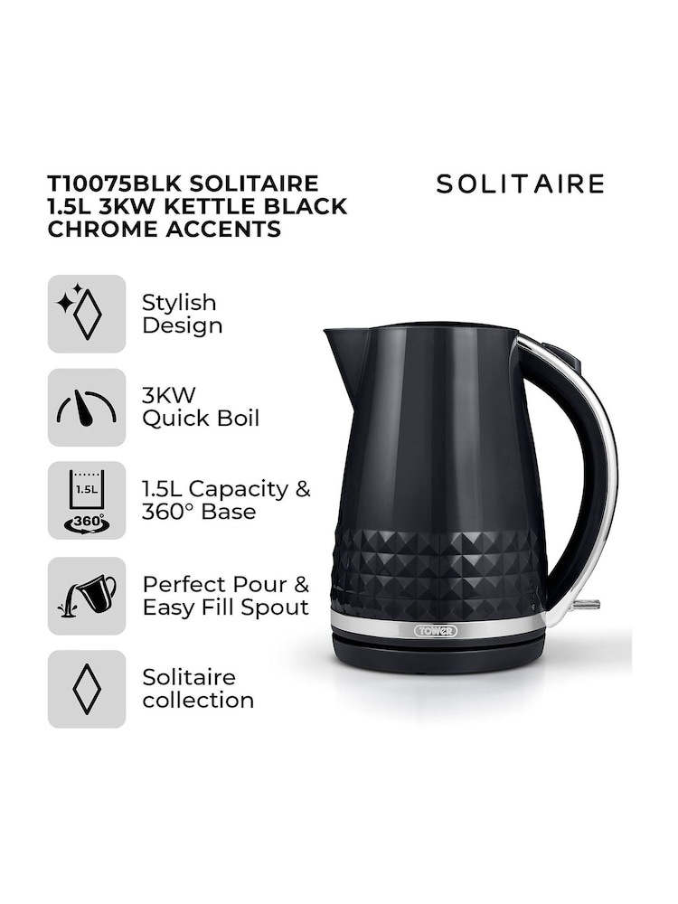 Tower Black Solitaire 1.5L 3KW Kettle - Image 2 of 8